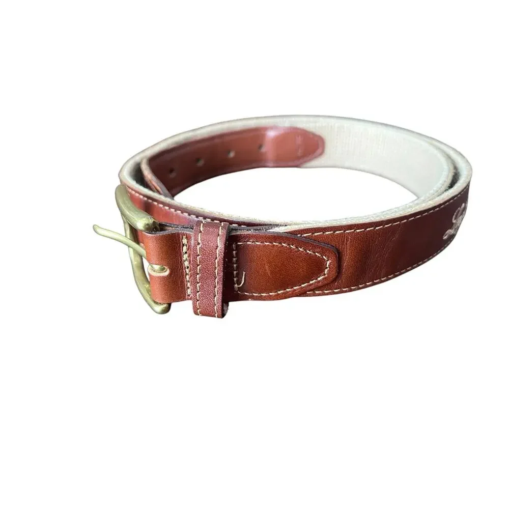 YRI Brown Canvas Leather Belt 36 USA Brass Buckle Long Cove Club Hilton Head